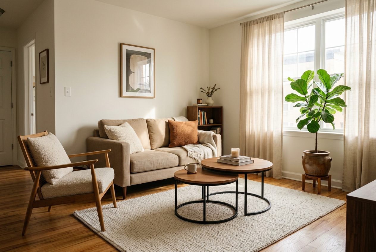 Small apartment living room with thoughtful furniture layout